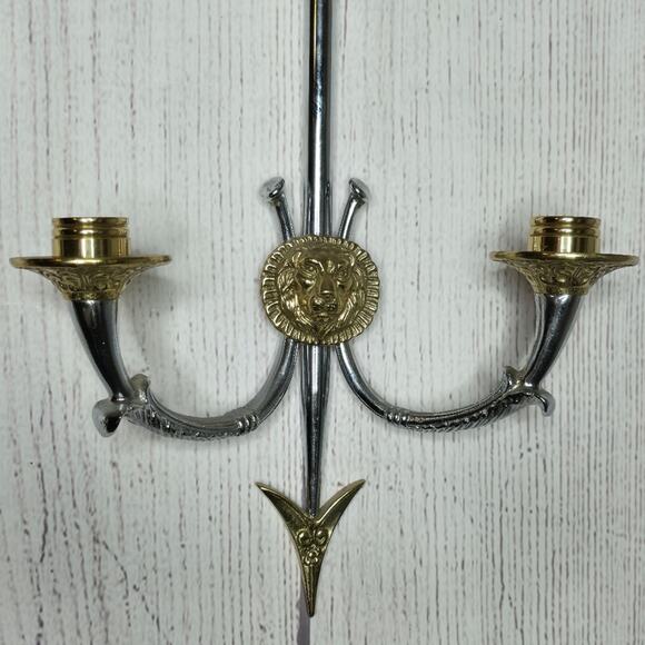 Pair of VTG Reproduction Neoclassical Empire Brass/Chrome 2 Arm Candle Holders - Picture 13 of 16